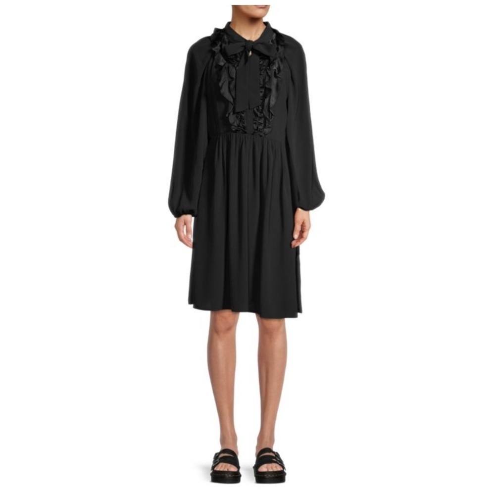 Ungaro | Ruffle Tie Neck Ari Mini Dress Black | XXL